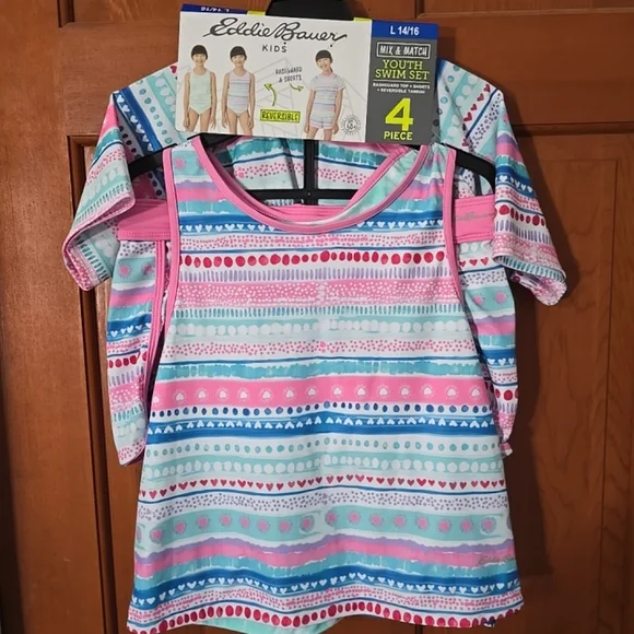 Eddie Bauer Youth 4pc Swim Set Reversible Tankini Rash Guard L 14/16 NWT - Picture 3 of 4